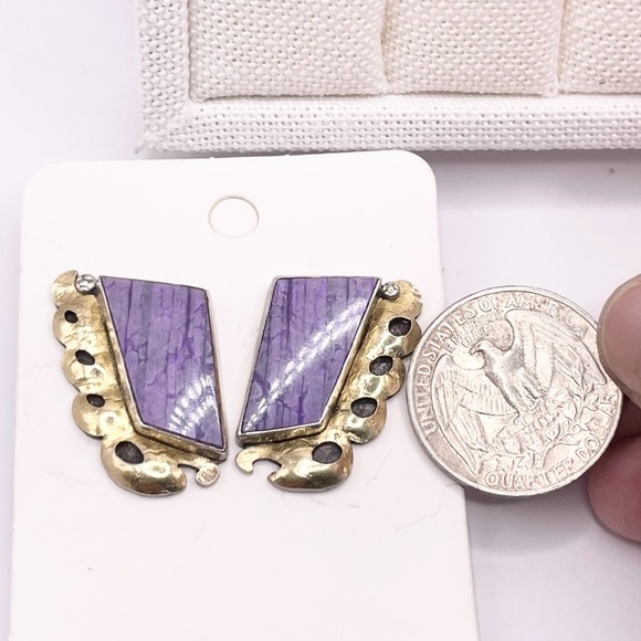 Charoite 925 Sterling Silver Earrings - Picture 11 of 12